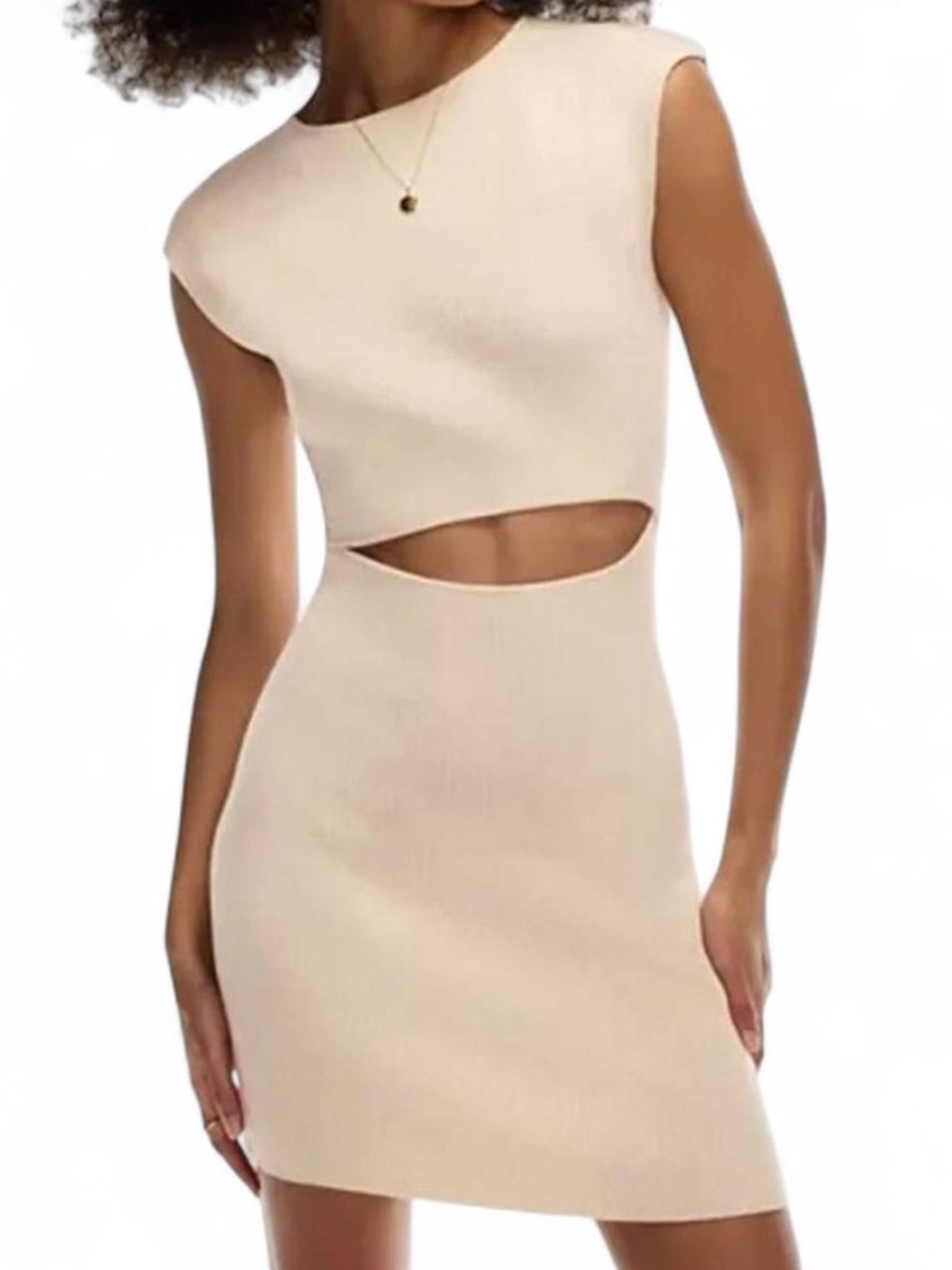 ARITZIA WILFRED NWOT BEIGE CUT-OUT KNIT MINI DRESS SZ M